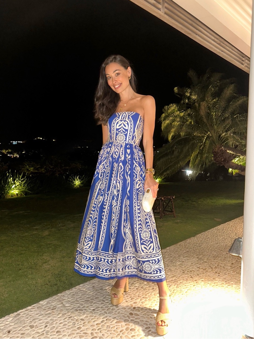 Cara Cara Blue and White Strapless Decorative Dress